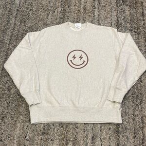 Champion reverse weave cream brown make your mark crewneck sweatshirt size large